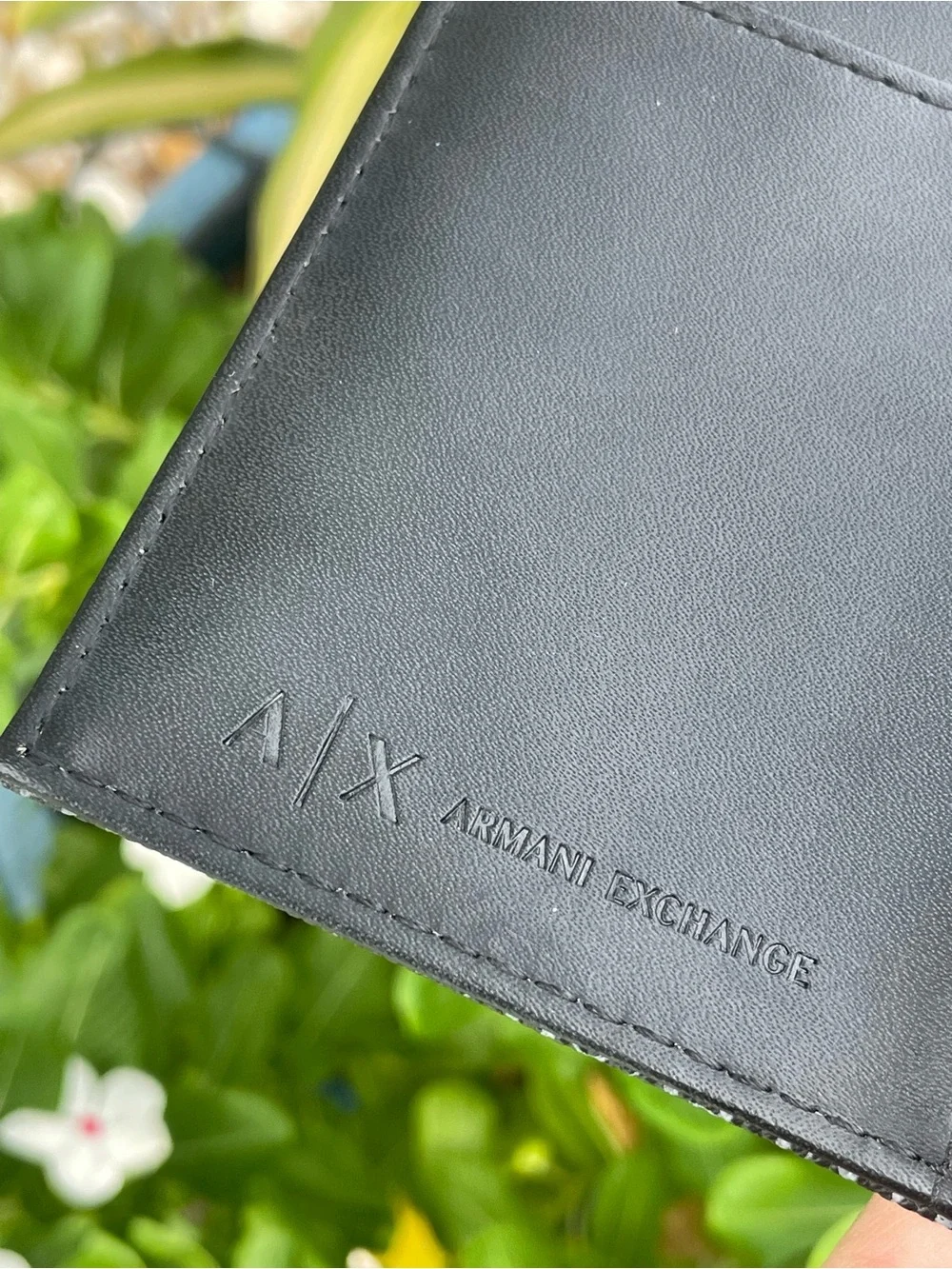 A|X Armani Exchange Black White Monogram Logo Men’s Bifold Cash Checkbook Wallet